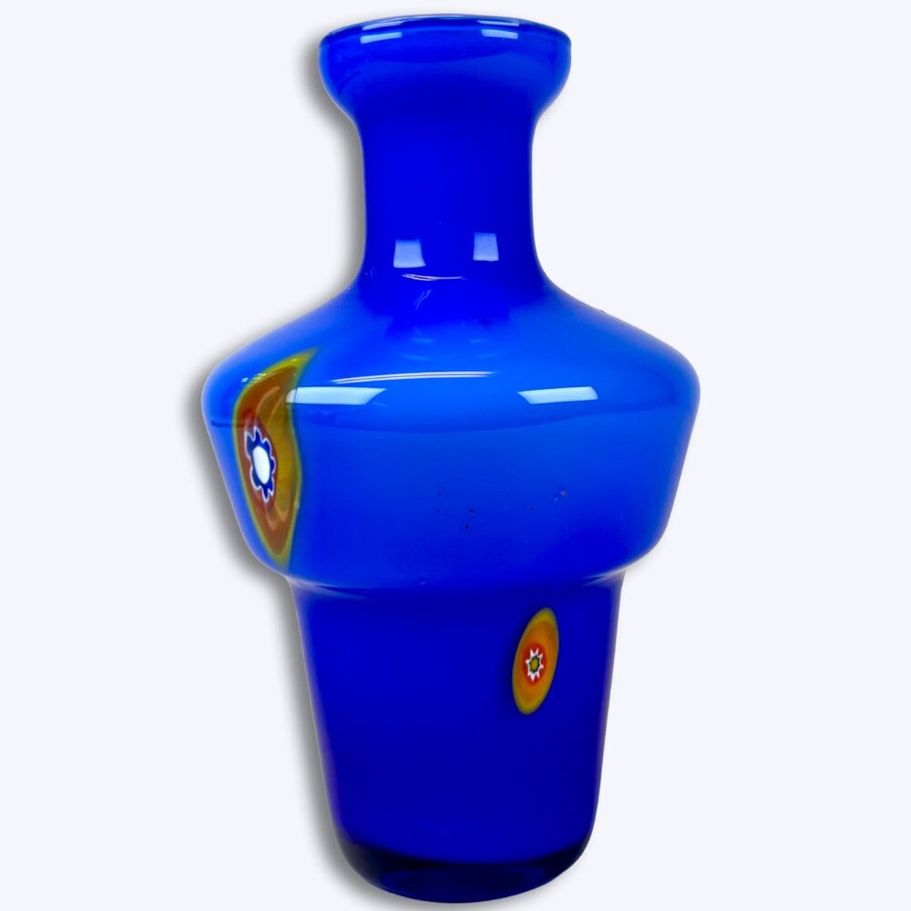 Murano Lavorazione Cobalt Blue Millefiori Art Glass Vase Vtg MCM Italian 5.25"